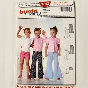 Burda Kids Girls Sewing Pattern #9743 Uncut Children Pants + Shorts size 3-8 Yrs